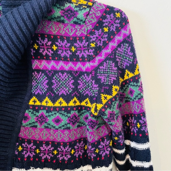 Talbots Fair Isle Shawl Cable Knit Cardigan Sweater M - Picture 6 of 8